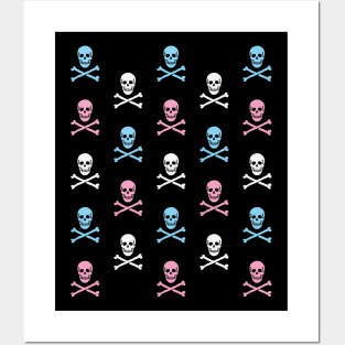 Skull & Crossbones / Jolly Roger (Pattern / White - Pink - Cyan) Posters and Art